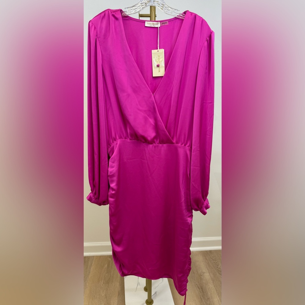 NWT Ramy Brook Foxy V-Neck Ruched Minidress Electric Pink Size 16